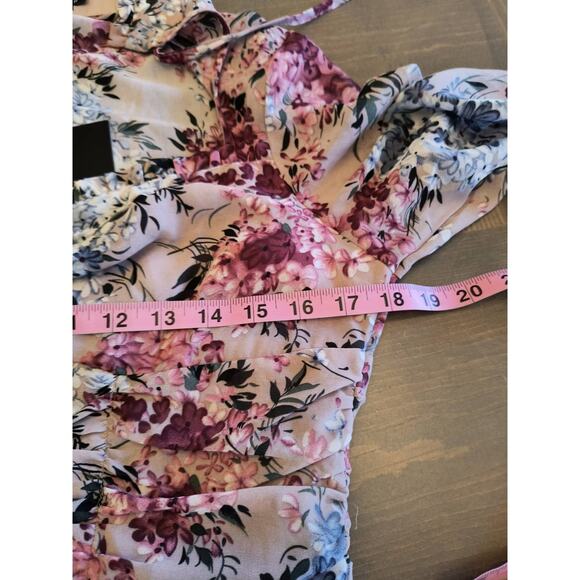 Pretty Little Thing Pink Floral Mini Dress Women's Sz 8 Long Sleeve Lined Ruched - Picture 14 of 16